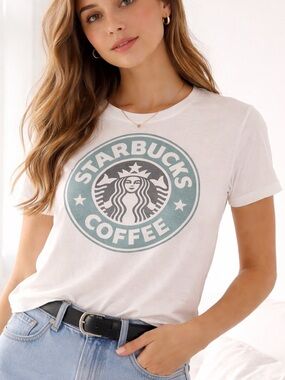 Starbucks White Logo Tee - Size Small